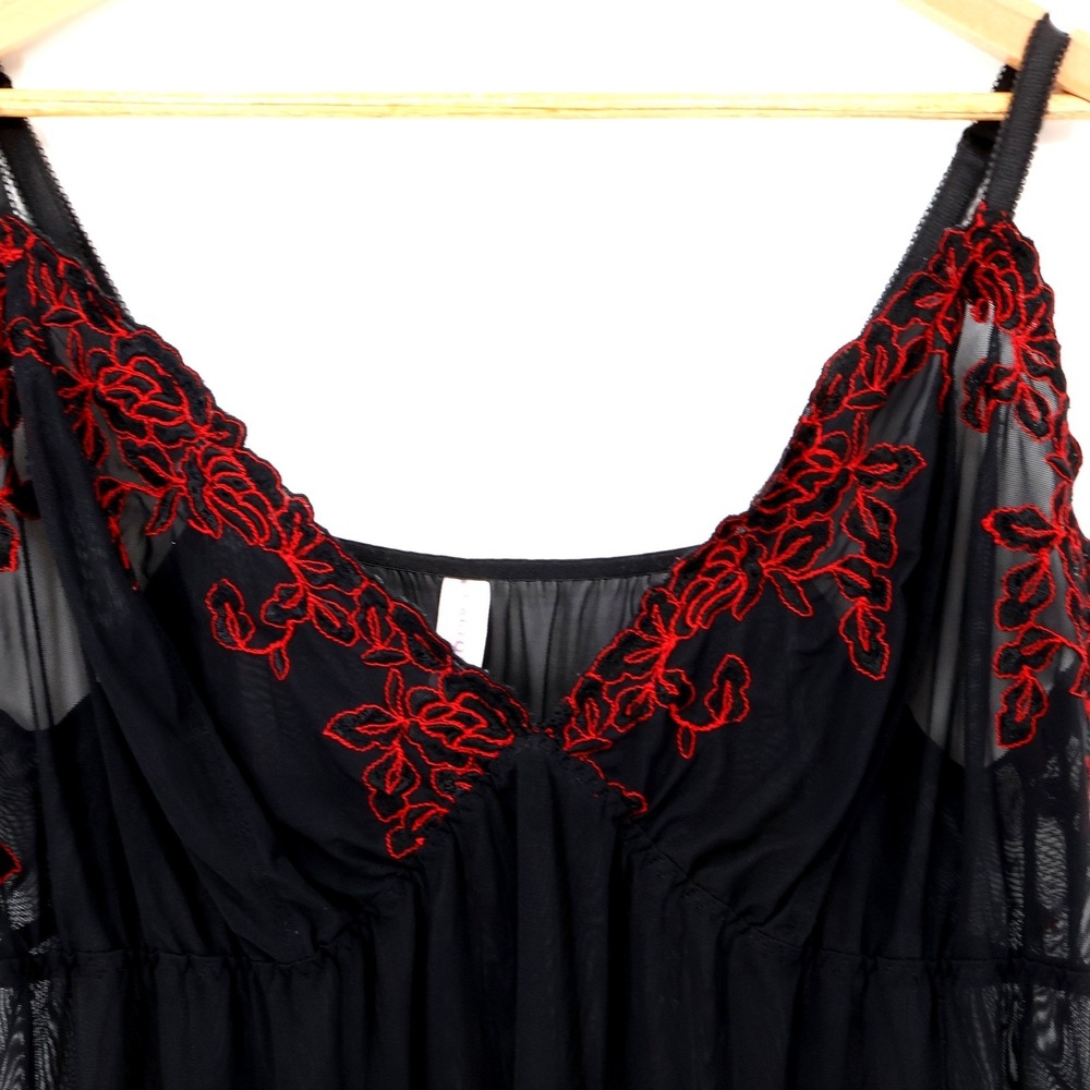 Cacique Mesh Y2K Babydoll Cami Top Womens Size 22/24 Black Red Gothic Sheer - Picture 2 of 8